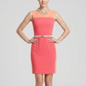 Elie Tahari Women's 6 Pink Orange Colorblock Round Neck Sheath Mini Dress